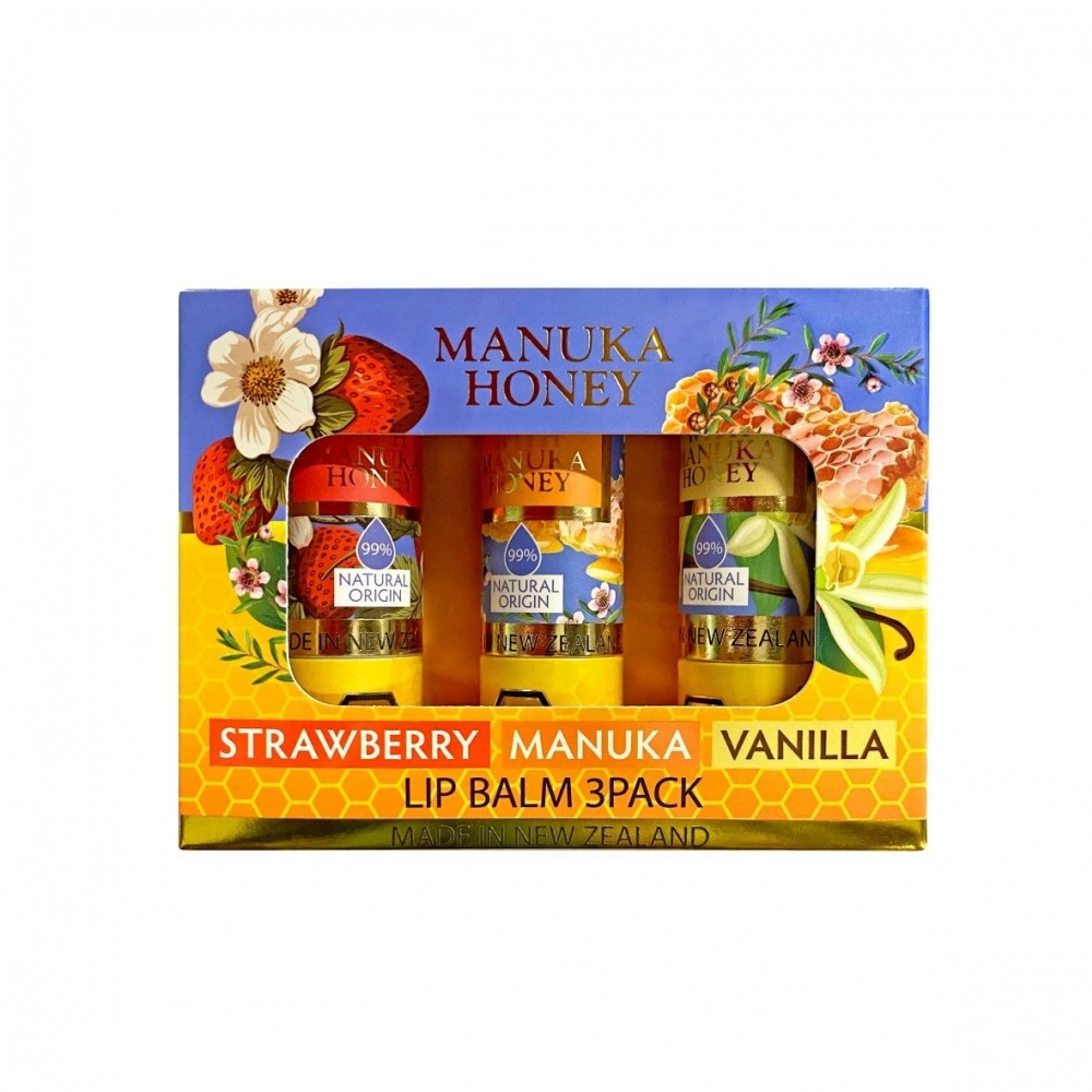 【同品牌买三赠一可混搭】 The Natural Land  麦卢卡蜂蜜多口味润唇膏套装（草莓/麦卢卡/香草，6克/支，3支装）